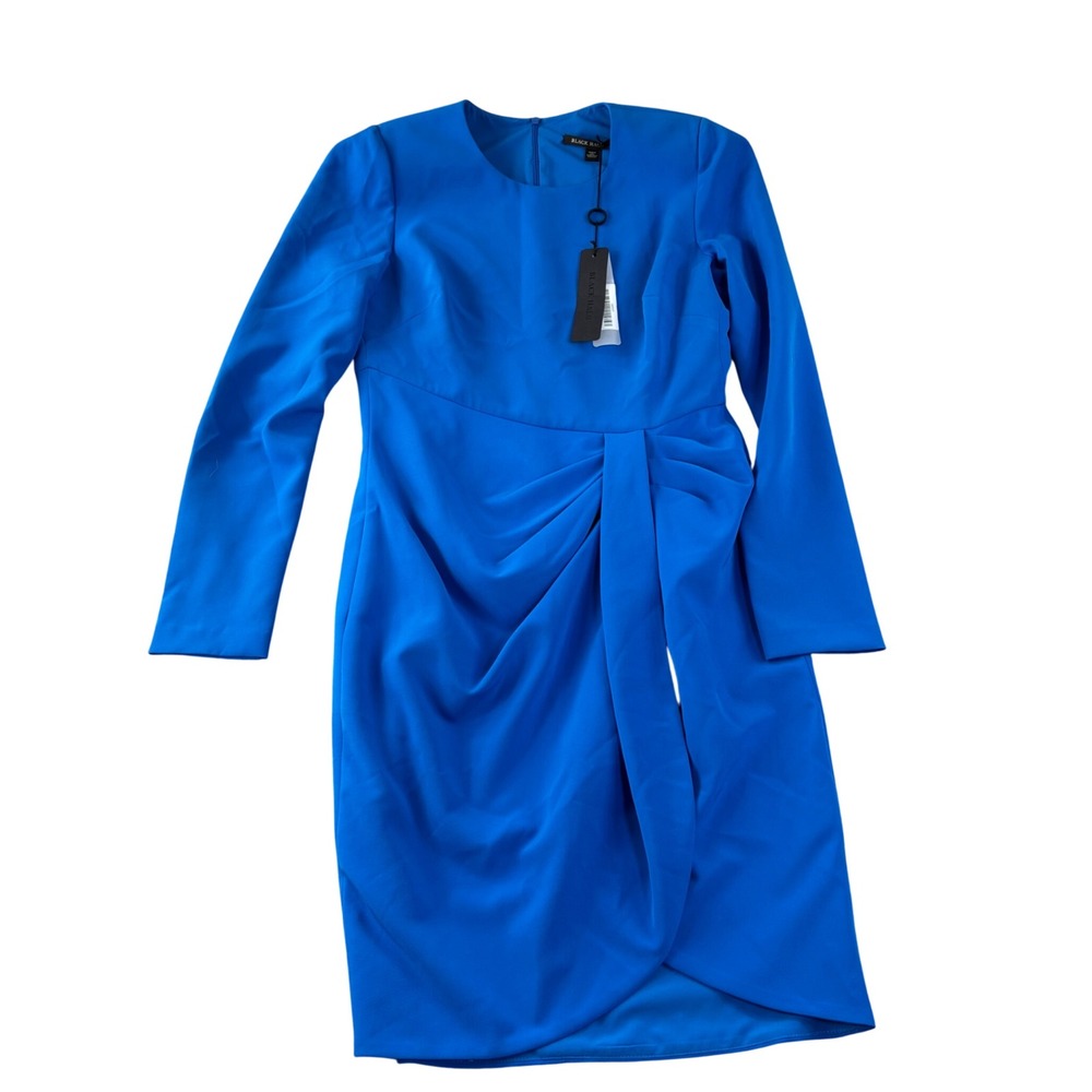 Black Halo Dress Womens 10 Blue Ruched Draped Cocktail Wedding Guest Mofia New